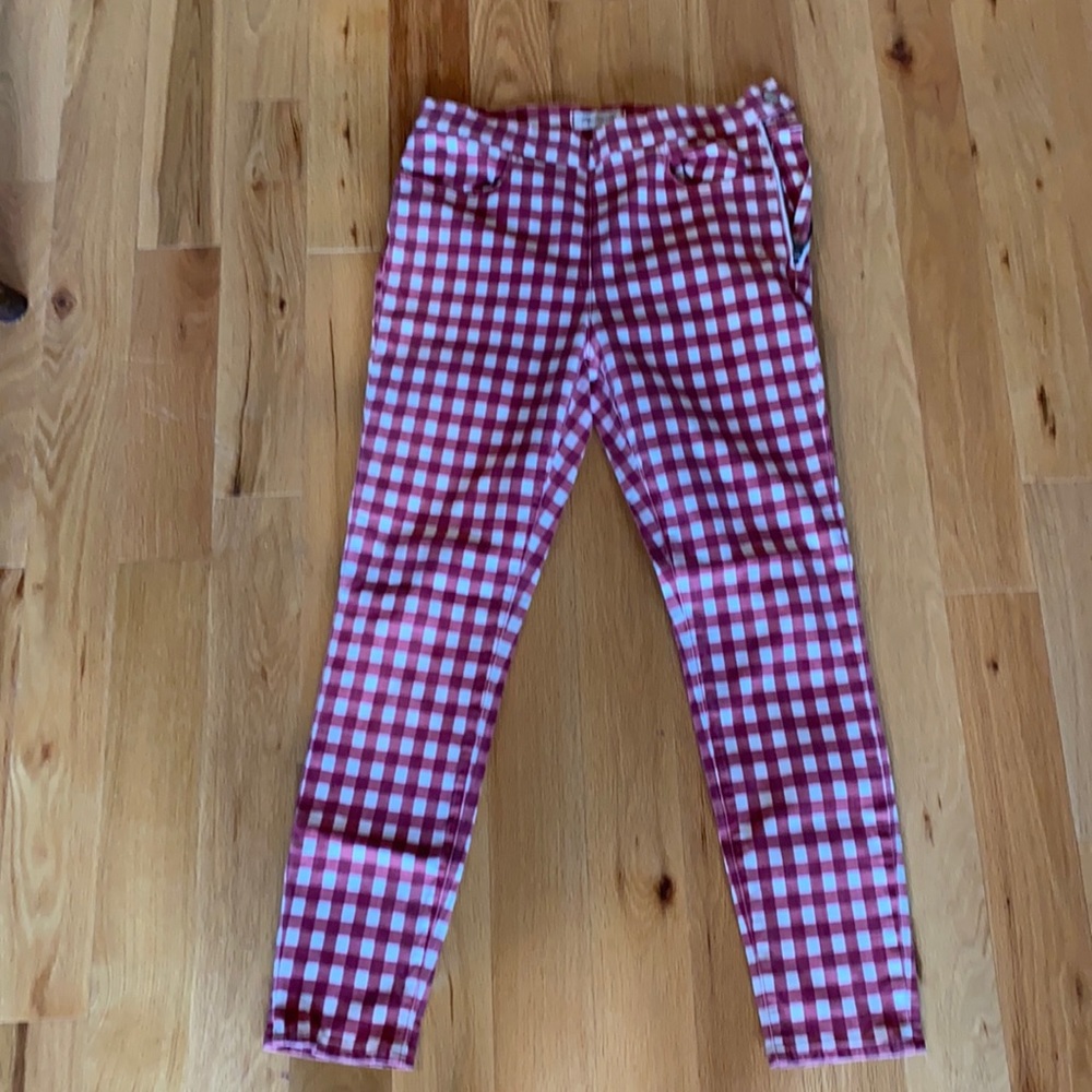 Madewell gingham red highwaisted stretchy- skinny jean